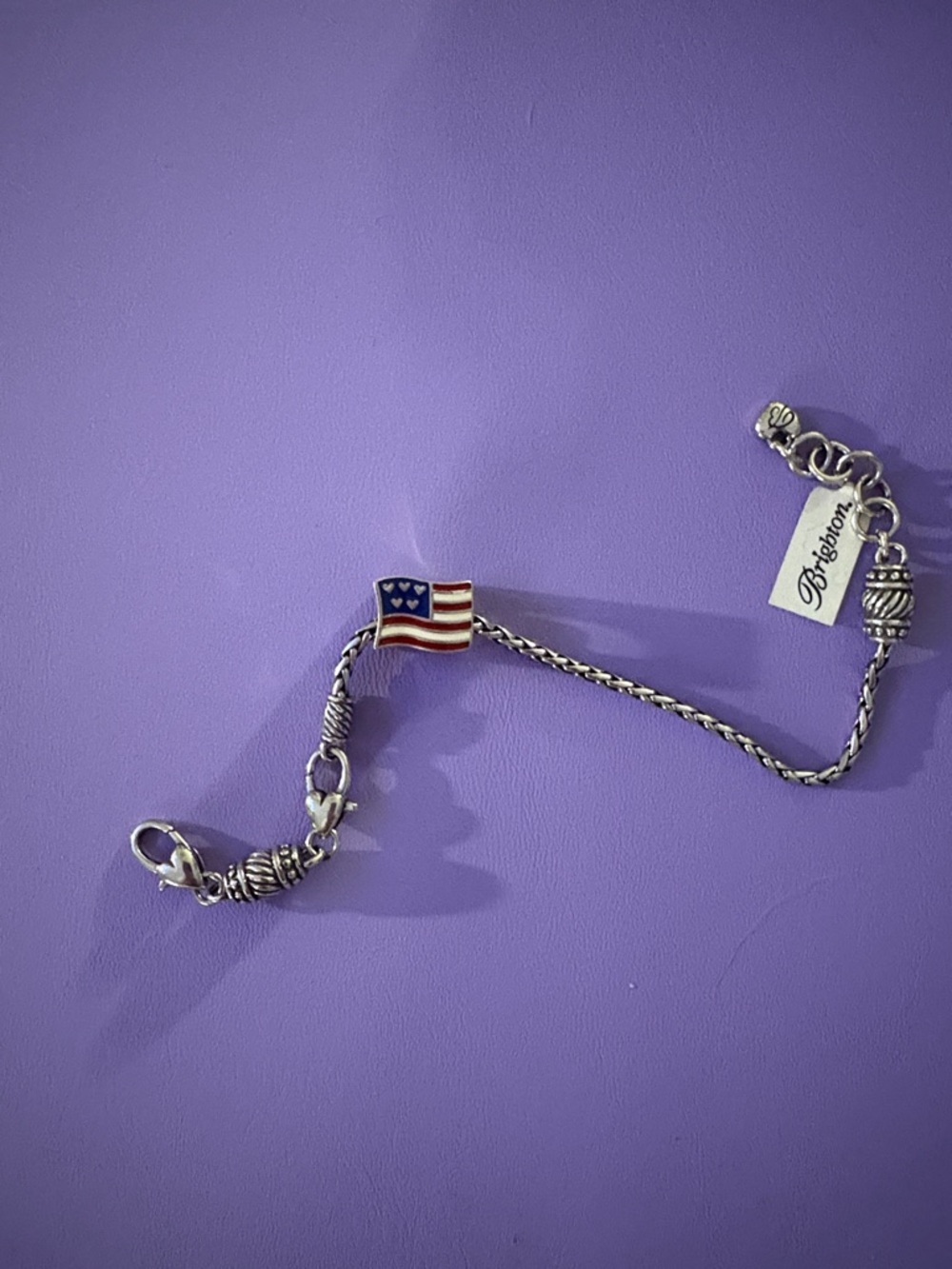 Brighton Silver-Tone Bracelet with Red, White & Blue Flag Charm pls read!